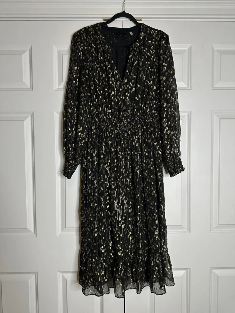 Elie Tahari Silk Blend Black Gold Midi Dress SzL